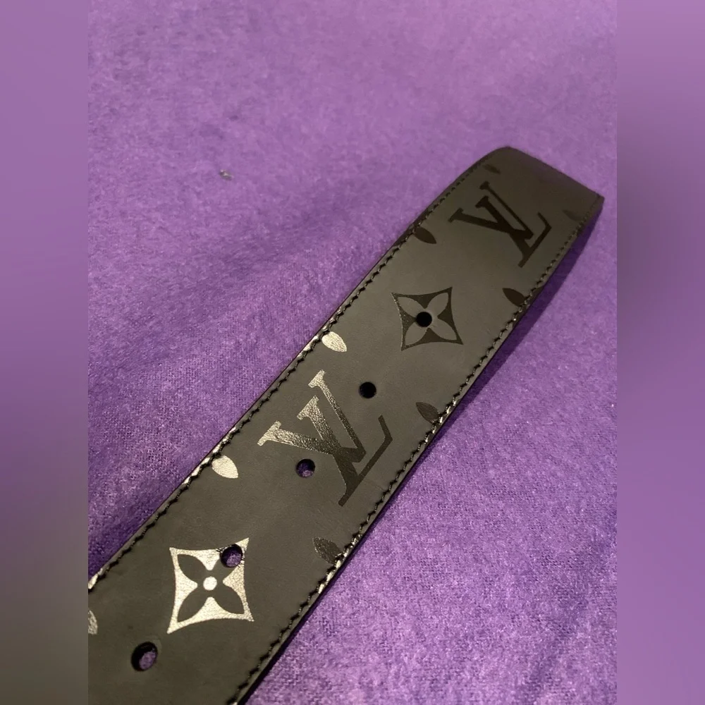 Louis Vuitton Black Monogram Leather Belt with Silver LV Buckle